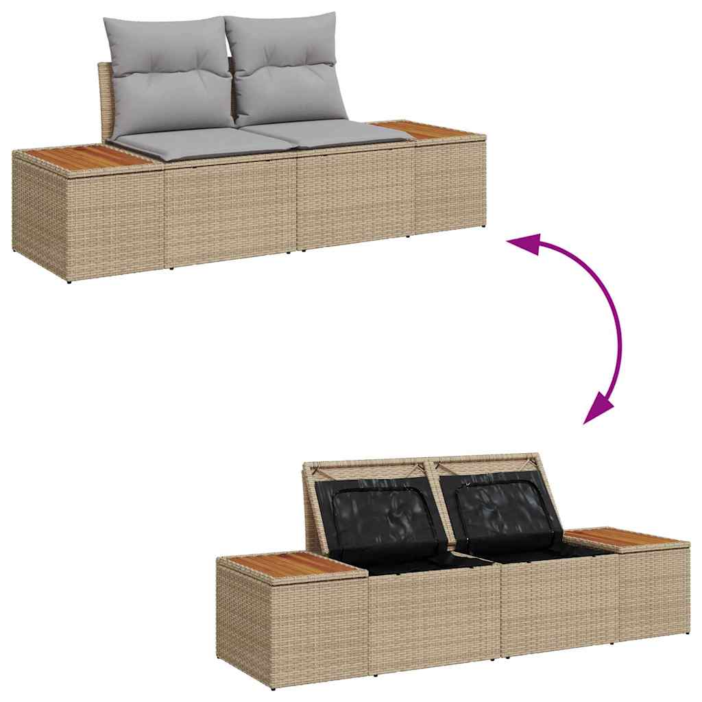 Garten-Sofa-Set mit Kissen 3 pcs Beige und Hellgrau Poly Rattan
